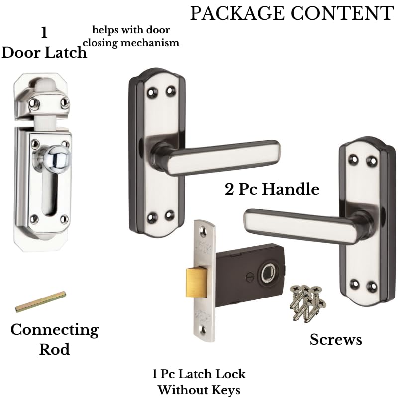 SARDAR Jewel 5 Black Silver Iron Bathroom Door Handle Set With Keyless Baby Latch-Tower Bolt/Push To Close Latch, Pull Handle - Image 2