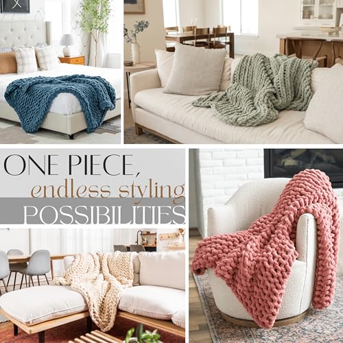 SAMIAH LUXE Chunky Knit Blanket Throw 50x70, Cream Chenille Chunky Knit Throw Blanket for Living Room Decor or Boho Decor, Thick Yarn Knitted Blankets for Couch or Bed, Cable Knitted Crochet Blankets - Image 5