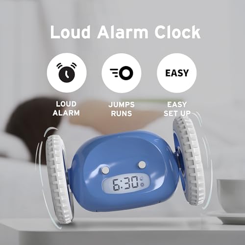 CLOCKY ساعة منبه CLOCKY عالية الصوت للذين ينامون بعمق على عجلات تتدحرج وتبتعد تهتز سهلة الإعداد ساعة منبه رقمية ذكية للغاية هدية مضحكة للبالغين والأطفال والمراهقين لغرف النوم (أزرق) - Image 2