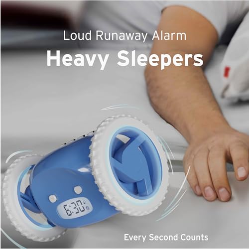 CLOCKY ساعة منبه CLOCKY عالية الصوت للذين ينامون بعمق على عجلات تتدحرج وتبتعد تهتز سهلة الإعداد ساعة منبه رقمية ذكية للغاية هدية مضحكة للبالغين والأطفال والمراهقين لغرف النوم (أزرق) - Image 4