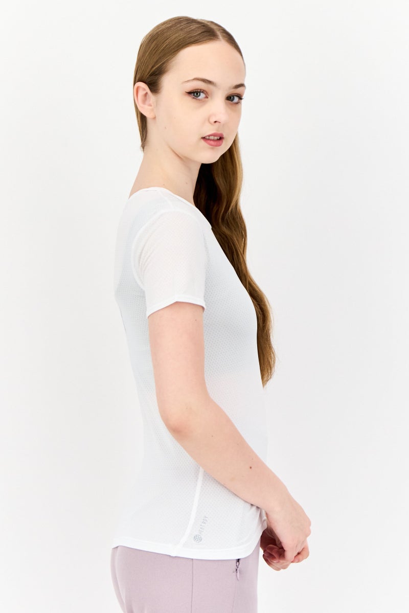 Adidas Women Sportswear Fit Short Sleeves Training Tops, White  - Image 2