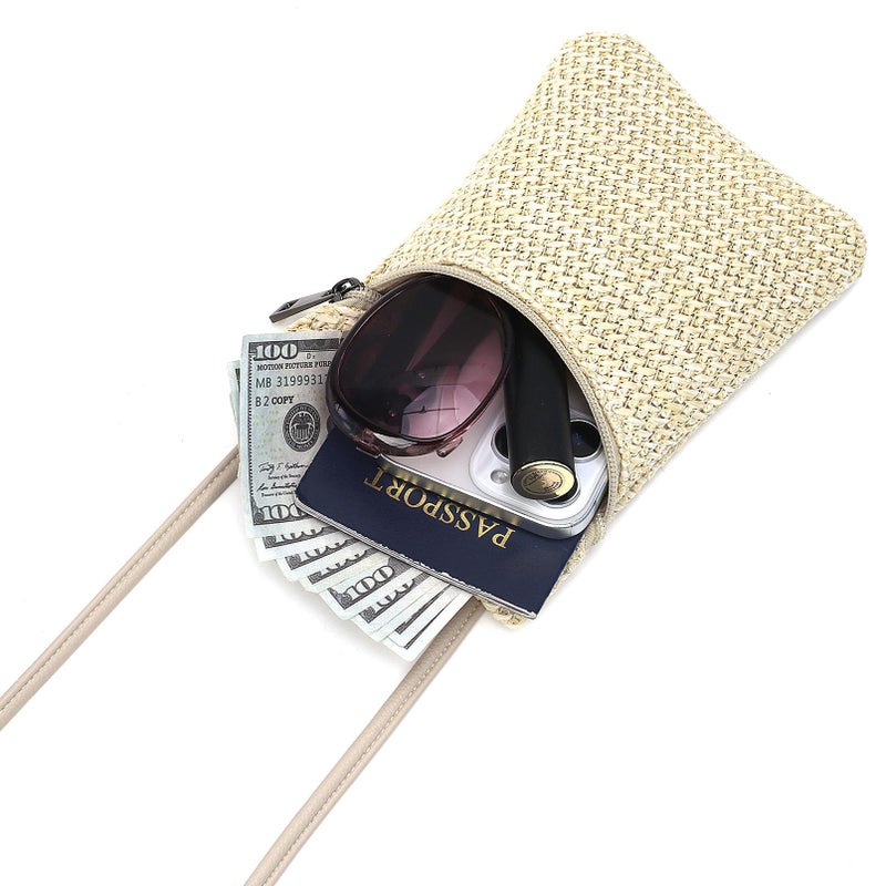 BBORGDC Straw Crossbody Phone Bag for Women, Small Woven Cell Phone Purse with Zipper, Lightweight Summer Mini Crossbody for Vacation, Travel & Everyday - Image 3