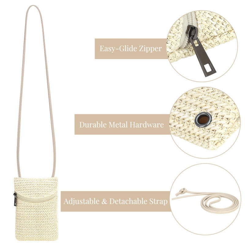 BBORGDC Straw Crossbody Phone Bag for Women, Small Woven Cell Phone Purse with Zipper, Lightweight Summer Mini Crossbody for Vacation, Travel & Everyday - Image 5