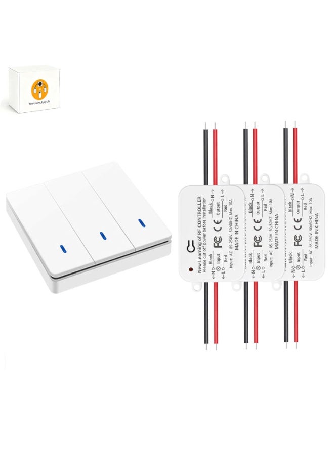 Wireless Light Switch and Receiver Kit RF433 Remote Control No Wiring Needed 30m Range for Home Bedroom Bathroom Fan Light - Image 1