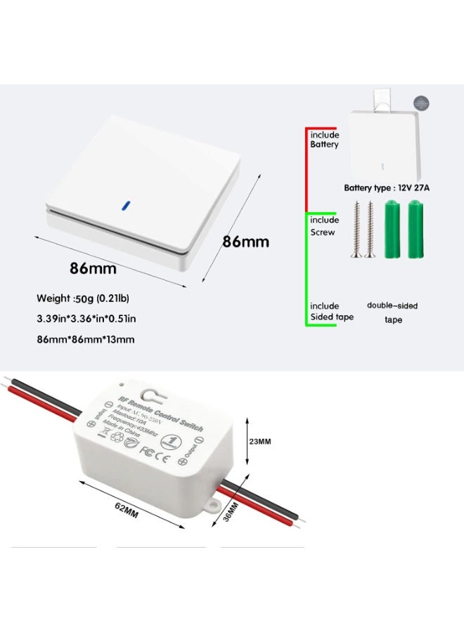Wireless Light Switch and Receiver Kit RF433 Remote Control No Wiring Needed 30m Range for Home Bedroom Bathroom Fan Light - Image 5