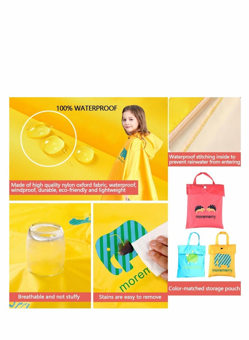 Excefore Kids Rain Poncho, Cartoon Hooded Raincoat Jacket Lightweight Schoolbag Waterproof Hoodie Coat Toddler Baby Boys Girls Cape for Sports Riding Camping Traveling Outdoors, S(75-90CM), Yellow - Image 5