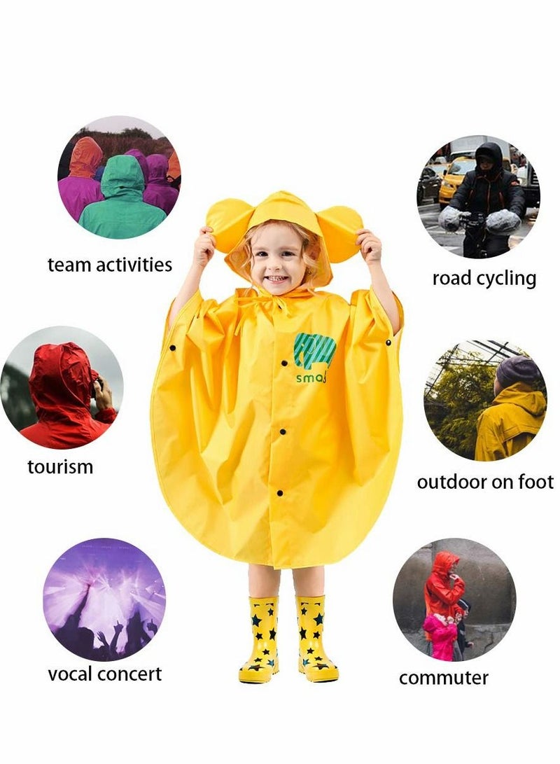 Excefore Kids Rain Poncho, Cartoon Hooded Raincoat Jacket Lightweight Schoolbag Waterproof Hoodie Coat Toddler Baby Boys Girls Cape for Sports Riding Camping Traveling Outdoors, S(75-90CM), Yellow - Image 2