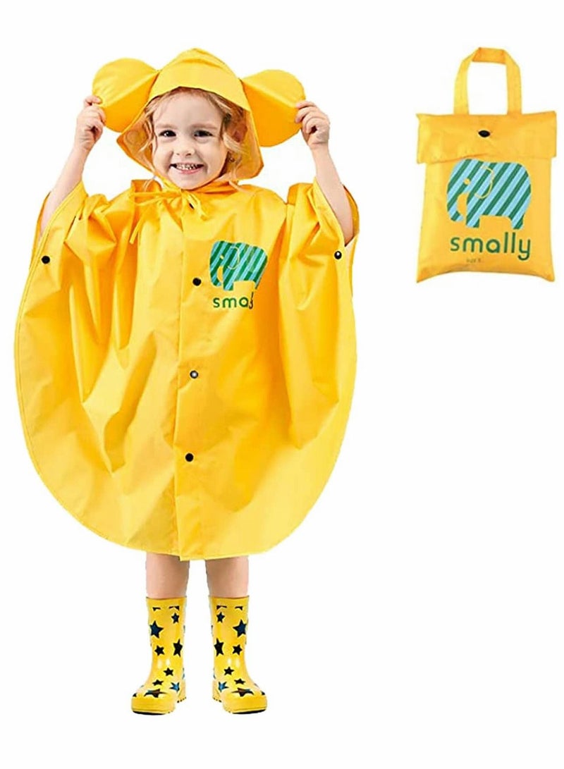 Excefore Kids Rain Poncho, Cartoon Hooded Raincoat Jacket Lightweight Schoolbag Waterproof Hoodie Coat Toddler Baby Boys Girls Cape for Sports Riding Camping Traveling Outdoors, S(75-90CM), Yellow - Image 1