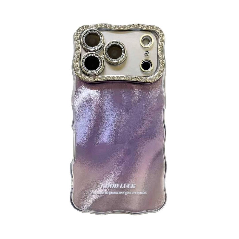 iPhone 17 Pro Max Scratch Resistant Protective PC for iPhone 17 17 Air 17 Pro 17 Pro Max with Colorful Wave Pattern and Diamond Sparkle Lens - Image 5