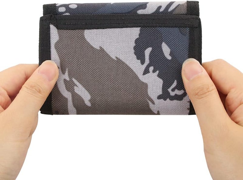 NEICY RFID Blocking Canvas Wallet for Men and Women - Camo Trifold Outdoor Sports Wallets with Magic Sticker for Teen Kids (Camo Grey) - Image 4