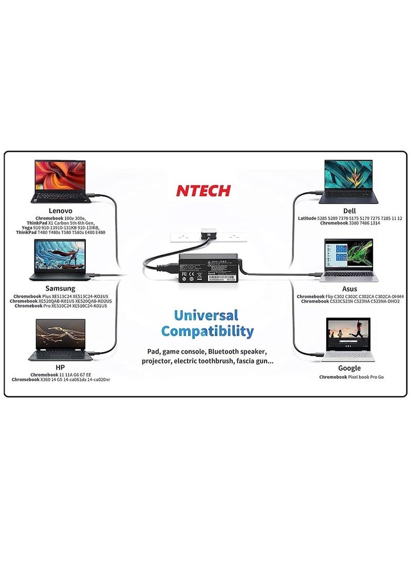 Ntech Ntech 65W USB C Lenovo Laptop Charger for Lenovo ThinkPad T14 T15 T480 T480s T490 T490s T580 T590 E14 E15 E480 E490 X13 X280 X380 X390 Chromebook C330 S330 100e 300e 500e Yoga Type C Power Supply Adap  - Image 4