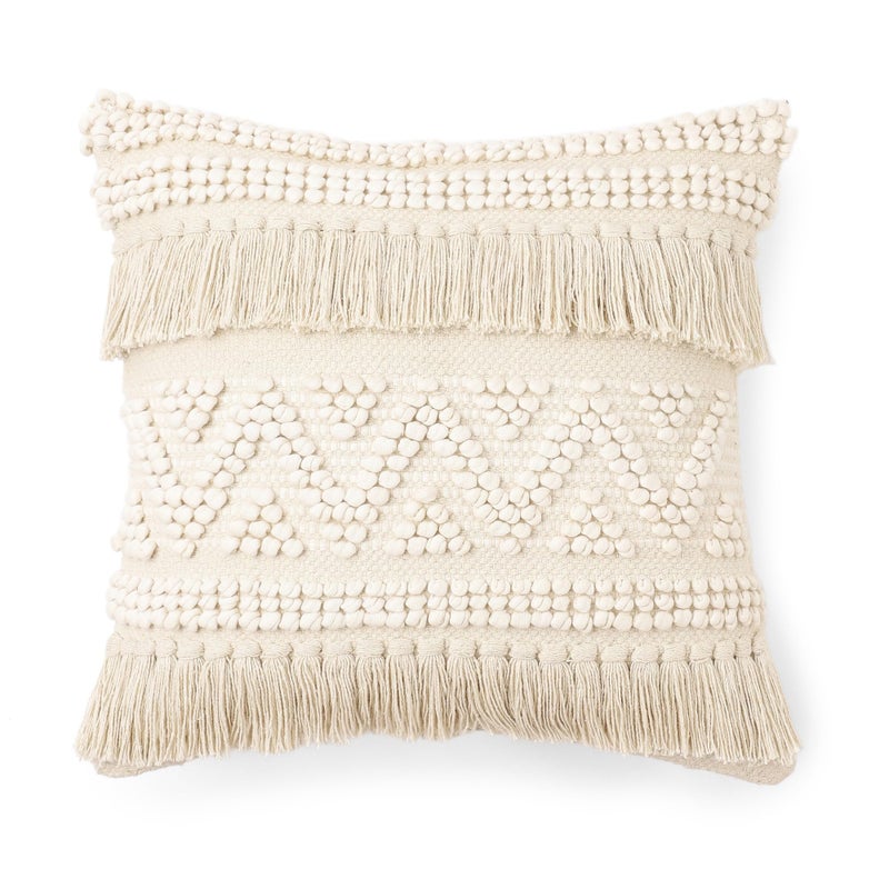 Red Earth REDEARTH Â· Boho Textured Throw Pillow Cushion Covers - Woven Tufted Decorative Farmhouse Cases Set for Couch - Bed - Chair - Dining - Patio - Outdoor - 100% Cotton (18"x18" - Natural) Pack of 2 - Image 4