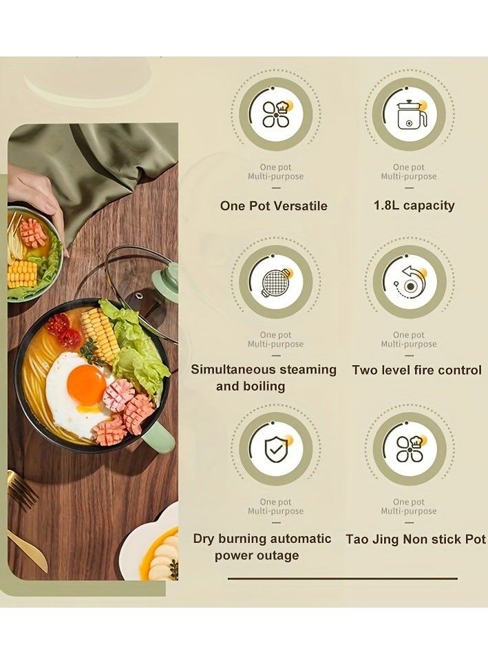 XiuWoo 1.8L Electric Cooker, Non-Stick Mini Hot Pot Electric, Portable Travel Cooker, Rapid Noodles Cooker, for Personal Ramen Boiling Steak Egg Oatmeal Soup Shabu Shabu Pot Simmer Pot  - Image 4