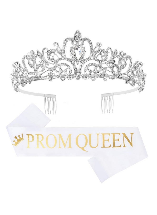 CIEHER Crystal Prom Crown and Sash Prom Queen Sash Crowns for Women Girls Prom Tiara Prom Sashes for Halloween Happy Homecoming Accessories - Image 1
