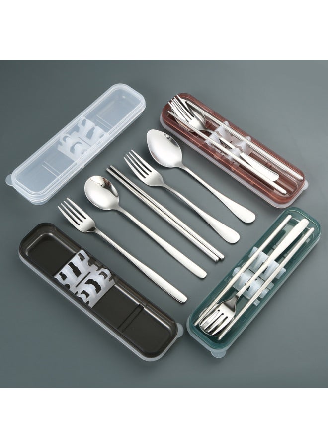 304 Stainless Steel Convenient Tableware Set Spoon Fork Chopsticks Three-piece Set Student Company Advertising Gift Box Can Be Fixed Logo-Specifications:304 Green Three-piece Set