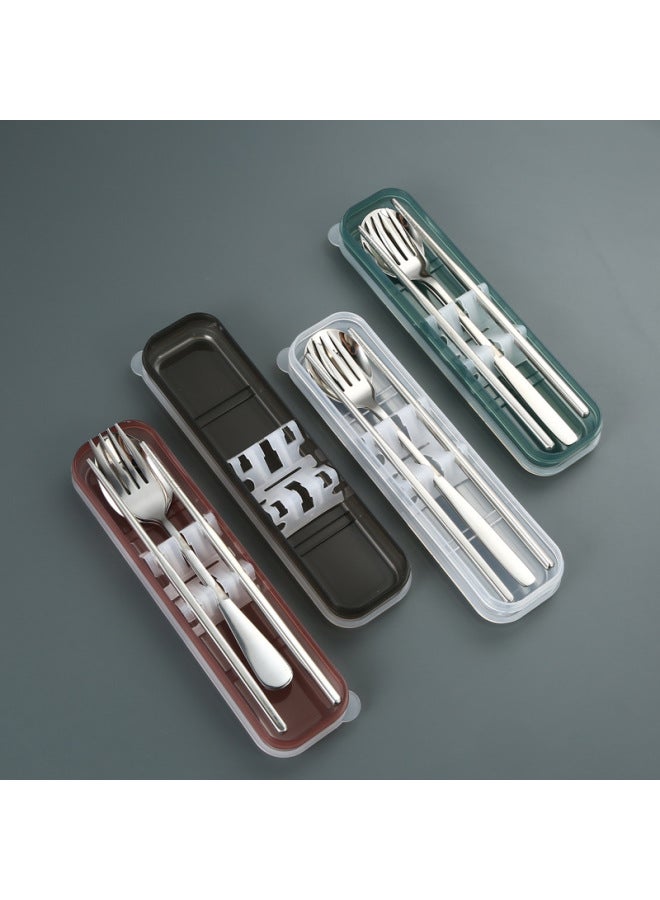 304 Stainless Steel Convenient Tableware Set Spoon Fork Chopsticks Three-piece Set Student Company Advertising Gift Box Can Be Fixed Logo-Specifications:304 Green Three-piece Set