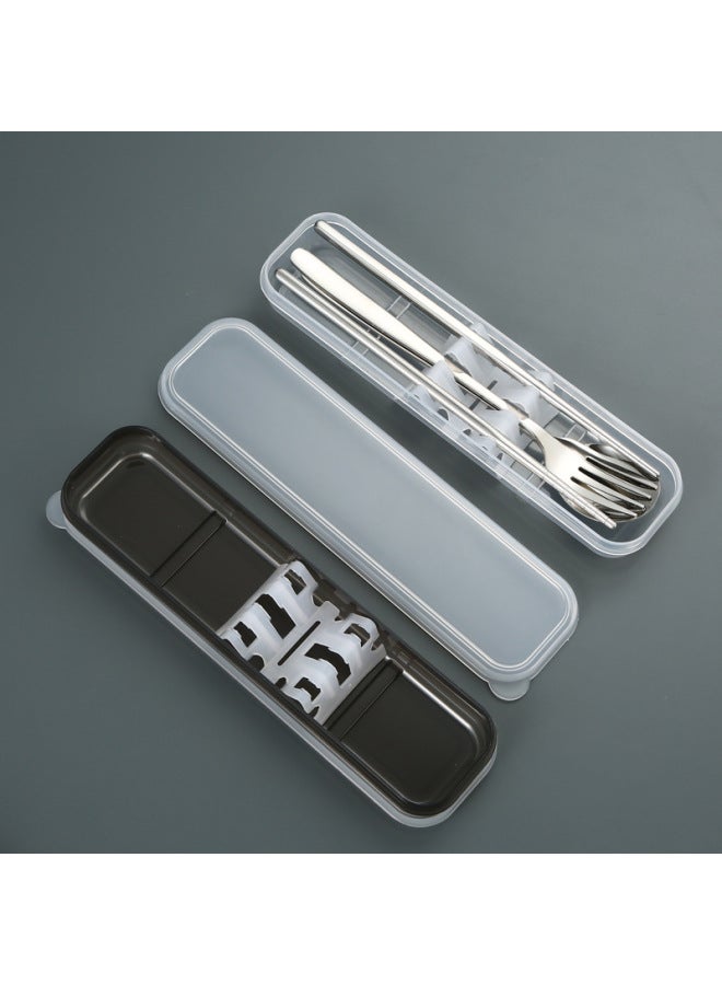 304 Stainless Steel Convenient Tableware Set Spoon Fork Chopsticks Three-piece Set Student Company Advertising Gift Box Can Be Fixed Logo-Specifications:304 Green Three-piece Set