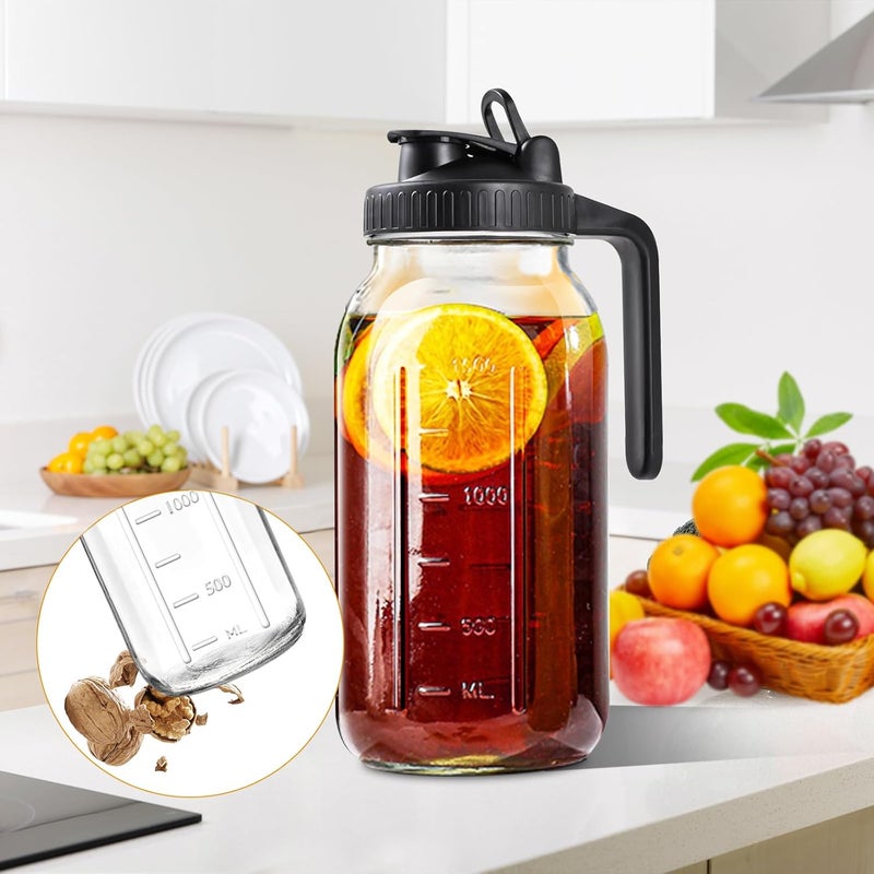 NIJIALGEXPY 64oz Glass Pitcher with Lid, 2 Quart Mason Jar Pitchers with Lid and Spout, Wide Mouth Breast Milk Pitcher Glass Jug Sun Tea Pitchers, Cold Brew Coffee pitcher, Fridge Container for Water, Juice, Tea - Image 5