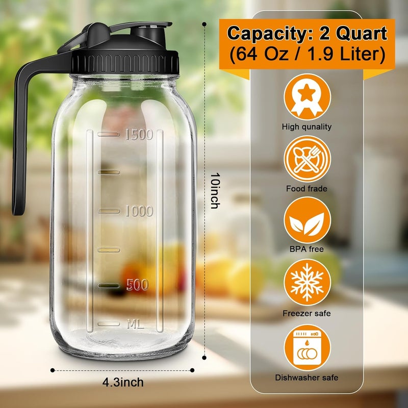 NIJIALGEXPY 64oz Glass Pitcher with Lid, 2 Quart Mason Jar Pitchers with Lid and Spout, Wide Mouth Breast Milk Pitcher Glass Jug Sun Tea Pitchers, Cold Brew Coffee pitcher, Fridge Container for Water, Juice, Tea - Image 1