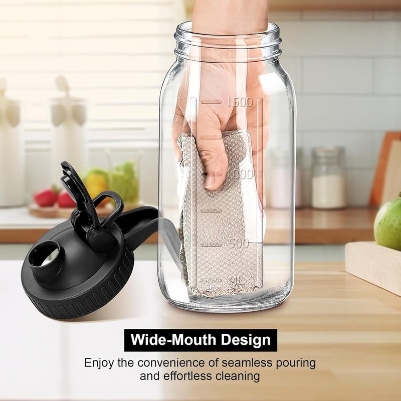 NIJIALGEXPY 64oz Glass Pitcher with Lid, 2 Quart Mason Jar Pitchers with Lid and Spout, Wide Mouth Breast Milk Pitcher Glass Jug Sun Tea Pitchers, Cold Brew Coffee pitcher, Fridge Container for Water, Juice, Tea - Image 4