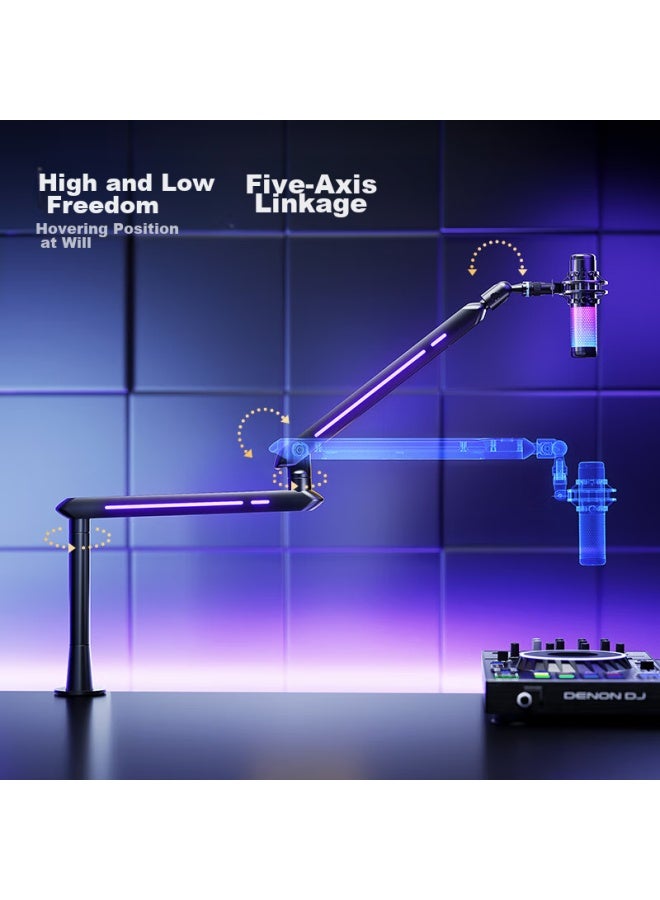Humanex Songnen X Zhuguomai Microphone Stand, Suspended Arm Desktop Stand, For And Online Cl, 3kg Load Capacity, Shock-resistant, Three-stage Foldable, Atmosphere Rgb, Universal Mount, Classic Black - Image 5