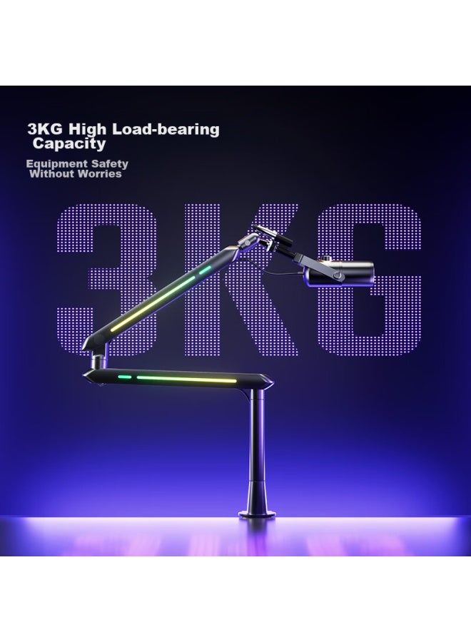 Humanex Songnen X Zhuguomai Microphone Stand, Suspended Arm Desktop Stand, For And Online Cl, 3kg Load Capacity, Shock-resistant, Three-stage Foldable, Atmosphere Rgb, Universal Mount, Classic Black - Image 4