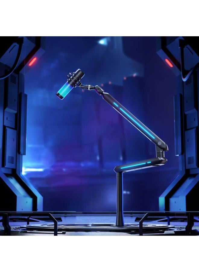 Humanex Songnen X Zhuguomai Microphone Stand, Suspended Arm Desktop Stand, For And Online Cl, 3kg Load Capacity, Shock-resistant, Three-stage Foldable, Atmosphere Rgb, Universal Mount, Classic Black - Image 1