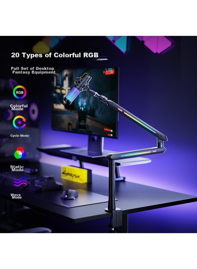 Humanex Songnen X Zhuguomai Microphone Stand, Suspended Arm Desktop Stand, For And Online Cl, 3kg Load Capacity, Shock-resistant, Three-stage Foldable, Atmosphere Rgb, Universal Mount, Classic Black - Image 3