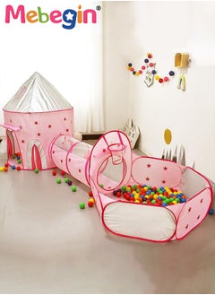 MEBEGIN 3pc Kids Play Tent for Kids with Ball Pit Basketball Hoop, Crawl Tunnel, Princess Tents for Toddlers, Baby Star World Playhouse Toys, Boys Girls Indoor Outdoor Play House, Perfect Kid's Gifts Pink  - Image 1