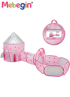 MEBEGIN 3pc Kids Play Tent for Kids with Ball Pit Basketball Hoop, Crawl Tunnel, Princess Tents for Toddlers, Baby Star World Playhouse Toys, Boys Girls Indoor Outdoor Play House, Perfect Kid's Gifts Pink  - Image 3
