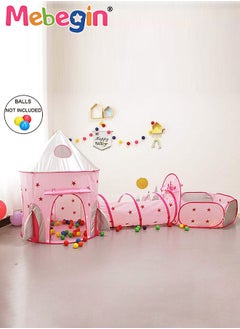 MEBEGIN 3pc Kids Play Tent for Kids with Ball Pit Basketball Hoop, Crawl Tunnel, Princess Tents for Toddlers, Baby Star World Playhouse Toys, Boys Girls Indoor Outdoor Play House, Perfect Kid's Gifts Pink  - Image 2