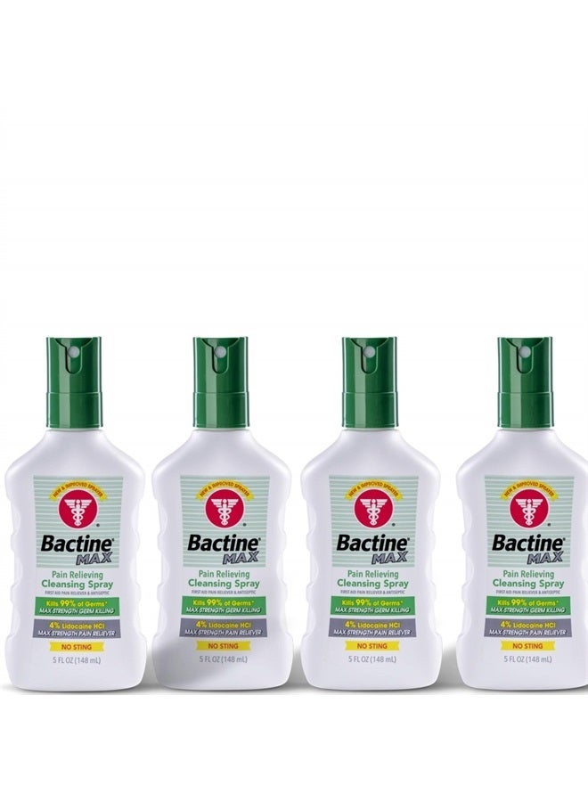Bactine MAX First Aid Spray - Pain Relief Cleansing Spray with 4% Lidocaine - Numbing Lidocaine Spray Kills 99% of Germs - Pain + Itch Relief for Minor Cuts & Scrapes, Burns & Bug Bites - 5oz, 4 Pack - Image 1
