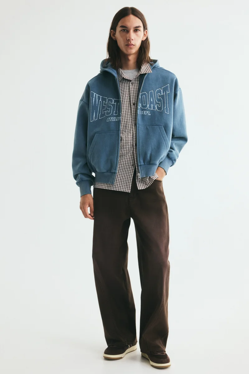 H&M  Oversized Fit Printed zip-through hoodie for Men | Best Price UAE