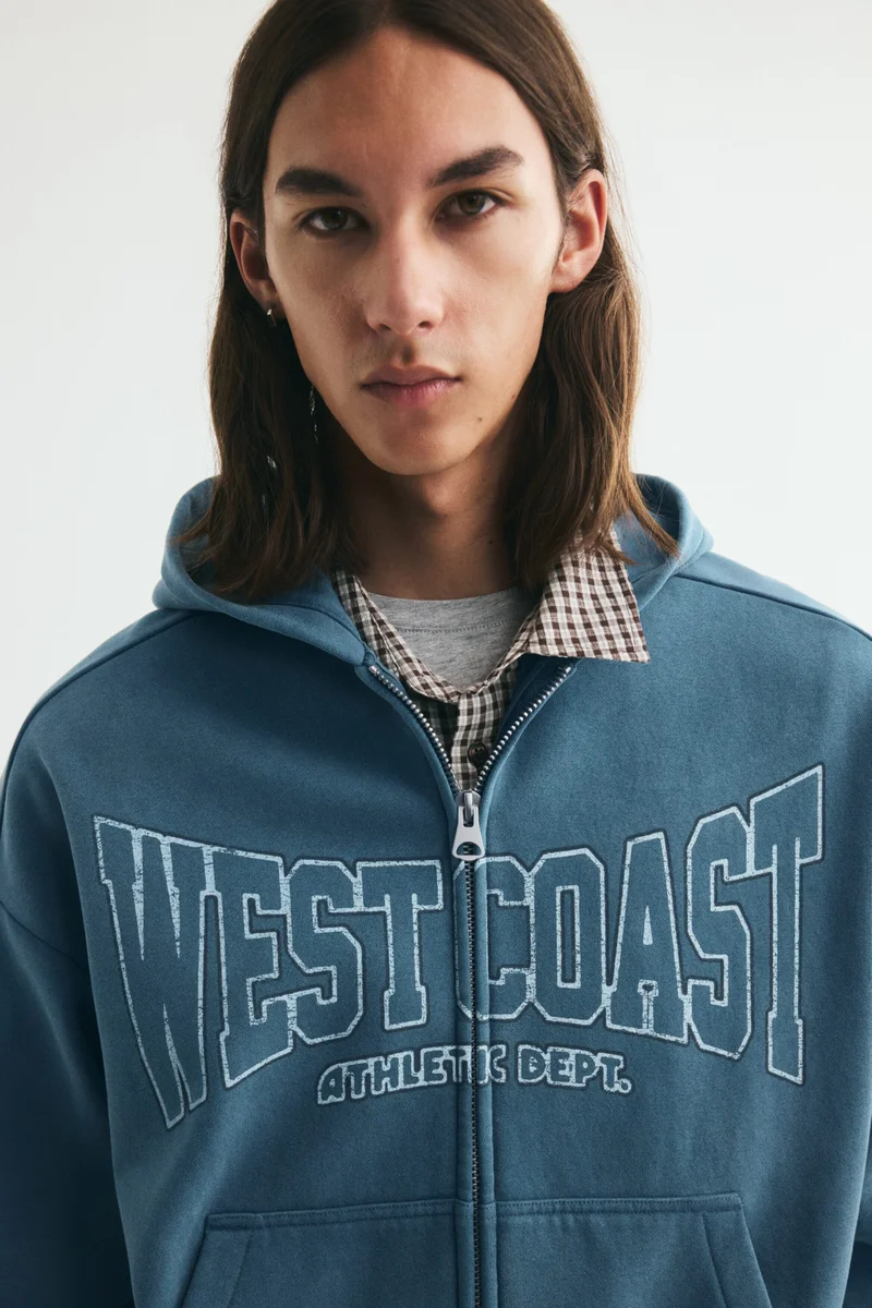 H&M  Oversized Fit Printed zip-through hoodie for Men | Best Price UAE