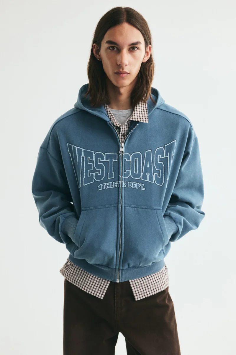 Oversized Fit Printed zip-through hoodie