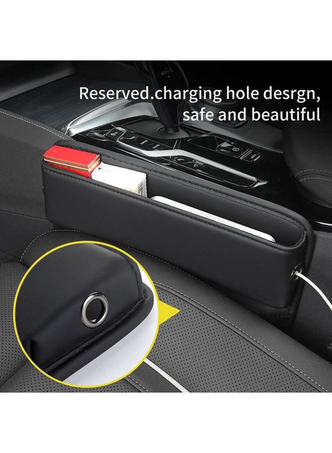 PU Leather Car Seat Gap Organizer Universal Auto Console Side Pocket Storage Box Interior Accessory With Charging Hole Design Black - Image 3