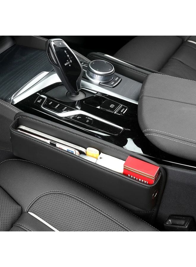 PU Leather Car Seat Gap Organizer Universal Auto Console Side Pocket Storage Box Interior Accessory With Charging Hole Design Black - Image 2