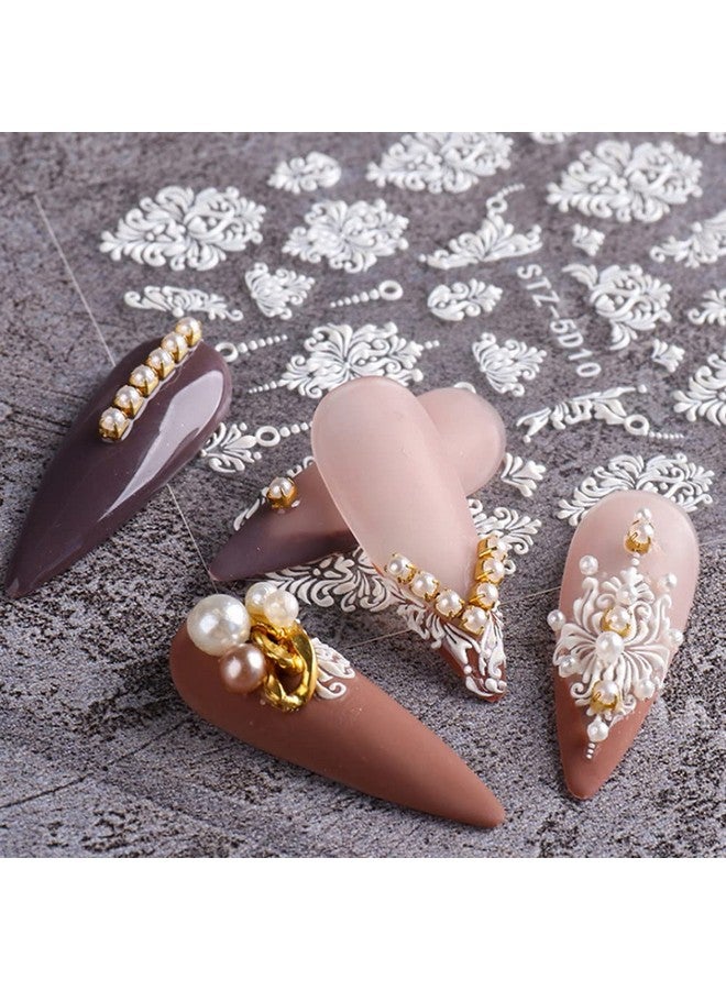 Charmark French Nail Art Sticker Decals 5D Embossed French Pattern Roses White Nail Art Accessories Selfadhesive Nail Art Supplies Decoration Retro Classic Acrylic Nails Design 8 Sheets - Image 5