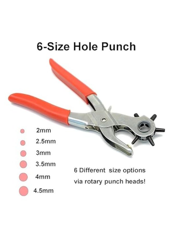 Heavy Duty Leather Hole Punch Tool Set 6 Size Revolving Hole Punch for Leather Belts Watch Bands Dog Collars Shoes Fabric Plastic Canvas DIY Craft Repair Hand Punching Tool Kit - Image 2