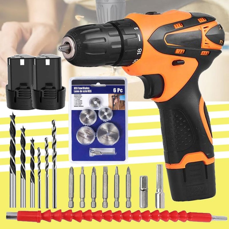 Galaxe Adjustable Torque Wrench Power Drills 12V Portable Electric Brushless Cordless Drill with 6pcs HSS Circular Saw BladeCutting Discs GLX12V6CD1 34pcs tool kit - Image 1