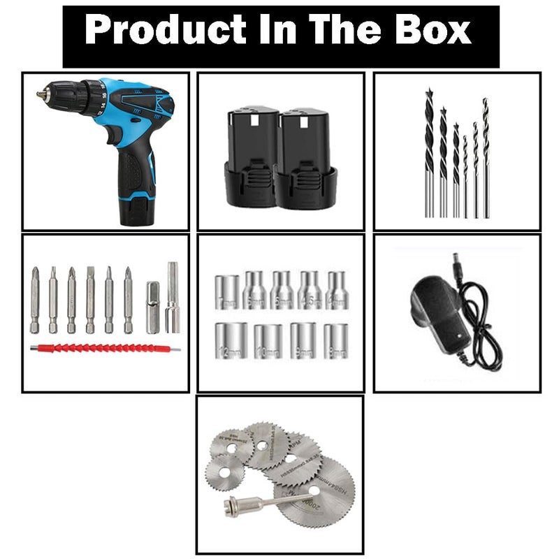 Galaxe Adjustable Torque Wrench Power Drills 12V Portable Electric Brushless Cordless Drill with 6pcs HSS Circular Saw BladeCutting Discs GLX12V6CD1 34pcs tool kit - Image 2