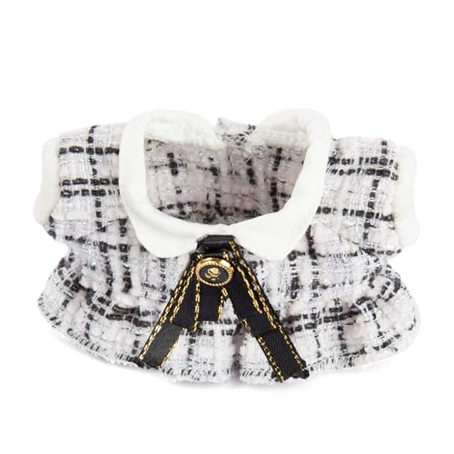 CHICHO 17cm Doll Clothes for Labubu - Luxury Chic Style Set for 17cm Dolls, Premium Doll Outfit with Accessories - White Plaid Tweed Dress + Black Necktie + Plaid Bow (Clothes Only) - Image 5
