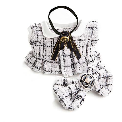 CHICHO 17cm Doll Clothes for Labubu - Luxury Chic Style Set for 17cm Dolls, Premium Doll Outfit with Accessories - White Plaid Tweed Dress + Black Necktie + Plaid Bow (Clothes Only) - Image 2