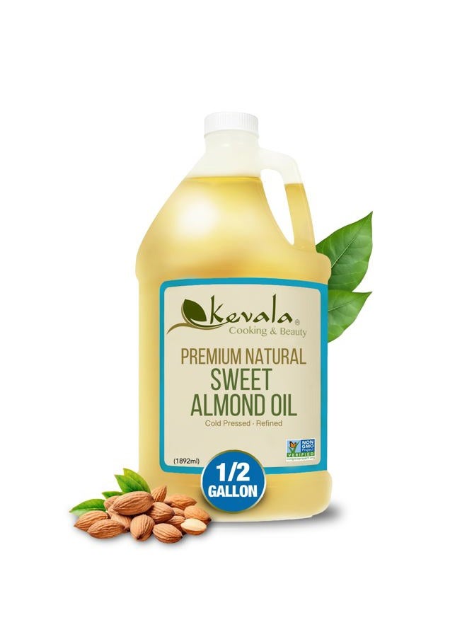 Kevala Sweet Almond Oil - Cold Pressed Almond Oil for Baking and Mixing with Essential Oils, With Mild Scent and Flavor, Nourishing and Rich in Vitamin E, Made with Selected Almonds, 64 oz, 1/2 gal - Image 1