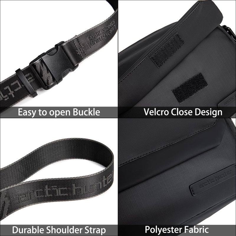 Arctic Hunter Sling Bag for Men Small 2.8L Side Bag Sleek Crossbody Bag for upto 8" iPad Premium Shoulder Bag for Travel Water-resistant Messenger Bag for Office Daily Casual, Black - Image 5
