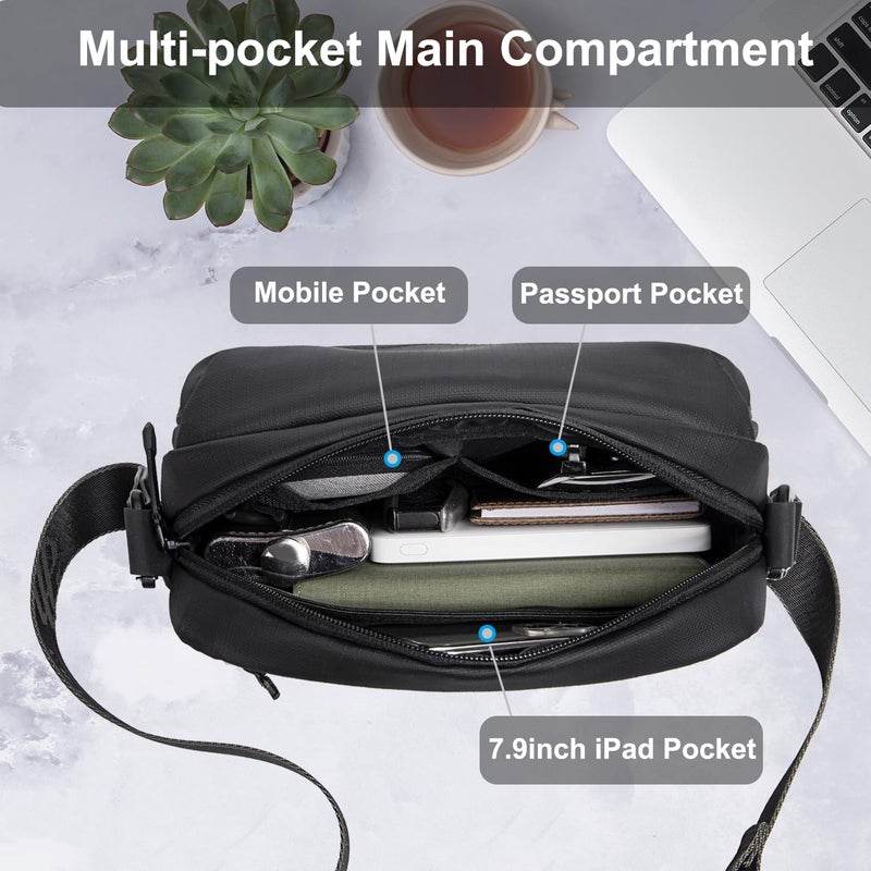 Arctic Hunter Sling Bag for Men Small 2.8L Side Bag Sleek Crossbody Bag for upto 8" iPad Premium Shoulder Bag for Travel Water-resistant Messenger Bag for Office Daily Casual, Black - Image 2