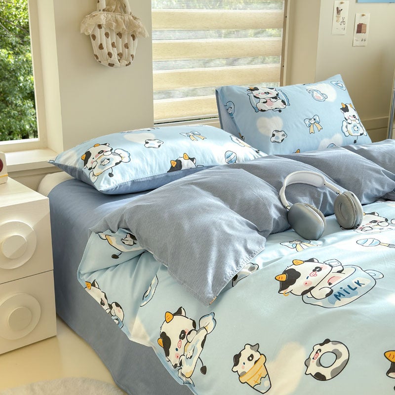 Four-Piece Bed Sheet Set, Washed Quilt Cover, Three-Piece Set For Student Dormitory, Brushed Single-Piece Quilt Cover, Cartoon Bedding - Image 1