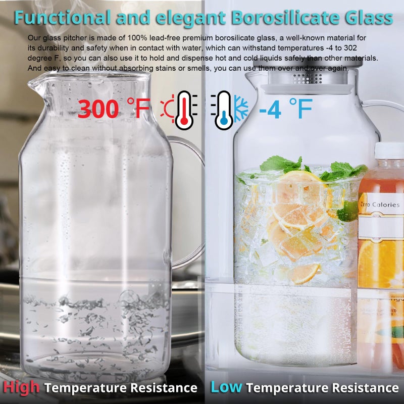 Bivvclaz 1 Gallon Glass Pitcher with Lid and Handle, Glass Water Pitcher for Fridge, Glass Carafe for Hot/Cold Water, Iced Tea Pitcher, Large Jug for Coffee, Juice and Homemade Beverage - Image 5