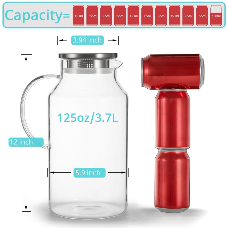 Bivvclaz 1 Gallon Glass Pitcher with Lid and Handle, Glass Water Pitcher for Fridge, Glass Carafe for Hot/Cold Water, Iced Tea Pitcher, Large Jug for Coffee, Juice and Homemade Beverage - Image 2