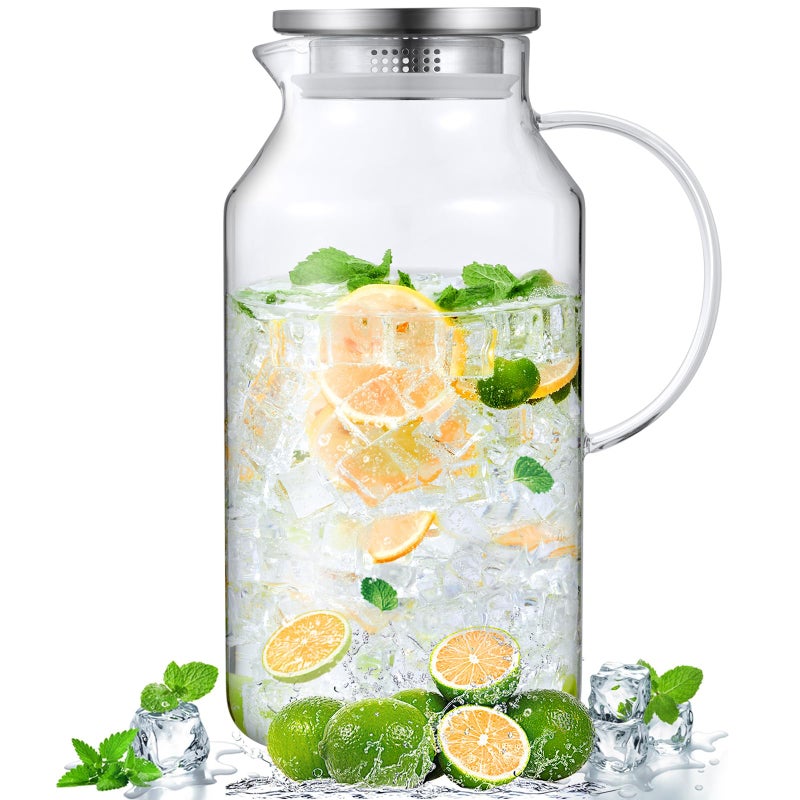 Bivvclaz 1 Gallon Glass Pitcher with Lid and Handle, Glass Water Pitcher for Fridge, Glass Carafe for Hot/Cold Water, Iced Tea Pitcher, Large Jug for Coffee, Juice and Homemade Beverage - Image 1